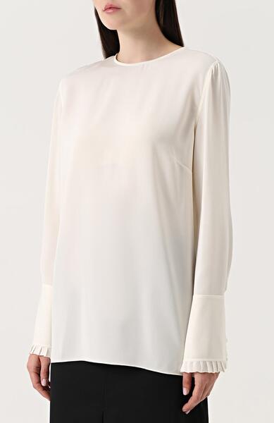 Шелковая блуза прямого кроя с круглым вырезом Ralph Lauren 2357584