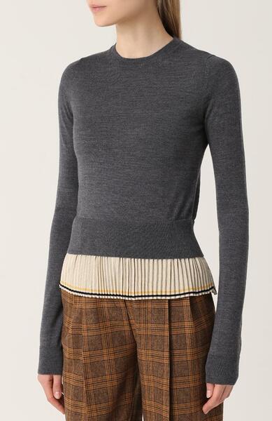 Шерстяной пуловер с шелковой плиссированной оборкой Rochas 2318315