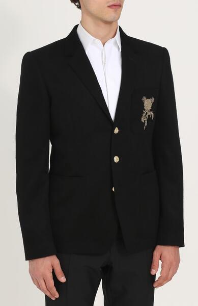 Однобортный кашемировый пиджак с вышивкой Alexander McQueen 2265755