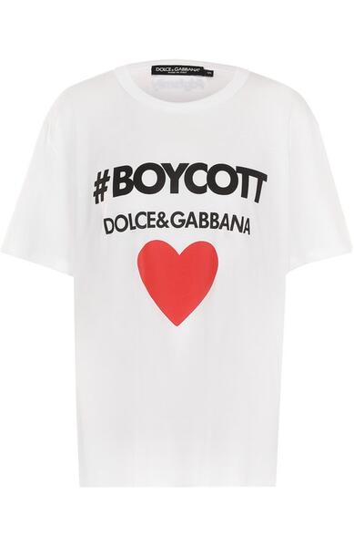 Хлопковая футболка с принтом Dolce&Gabbana 2258820