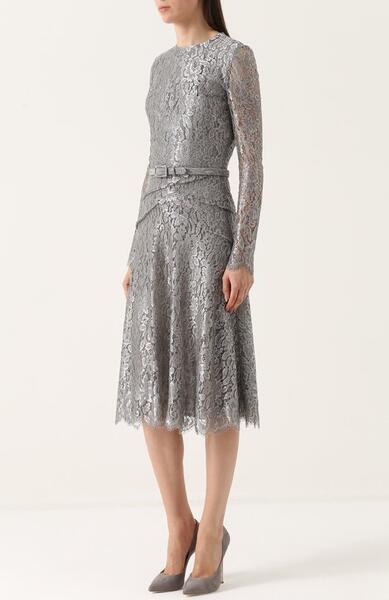 Кружевное платье с длинным рукавом и поясом Ralph Lauren 2231507