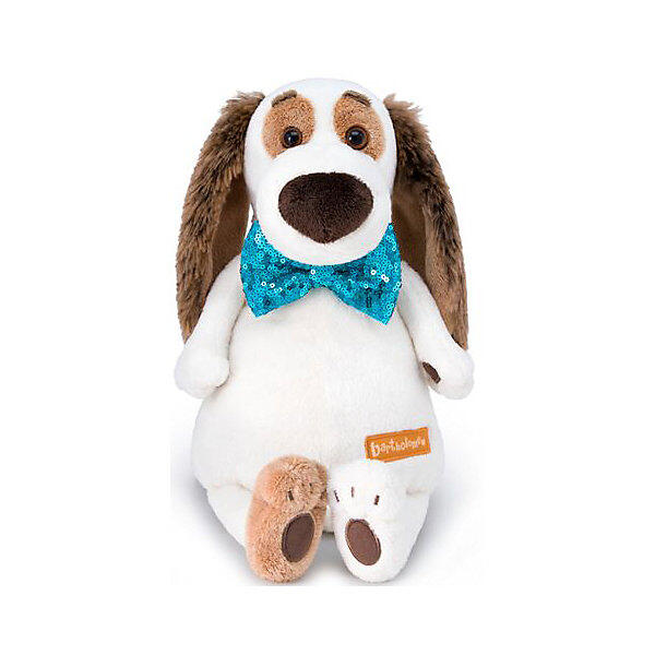 Мягкая игрушка  Собака Бартоломей в галстуке-бабочке в пайетках, 27 см
