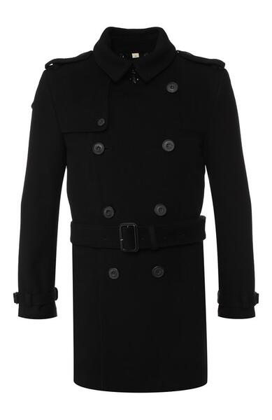 Двубортное пальто из шерсти с поясом Burberry 1561453