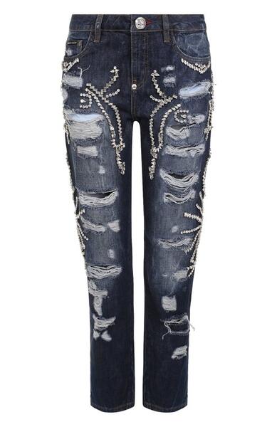 Укороченные джинсы с потертостями и стразами PHILIPP PLEIN 2444123
