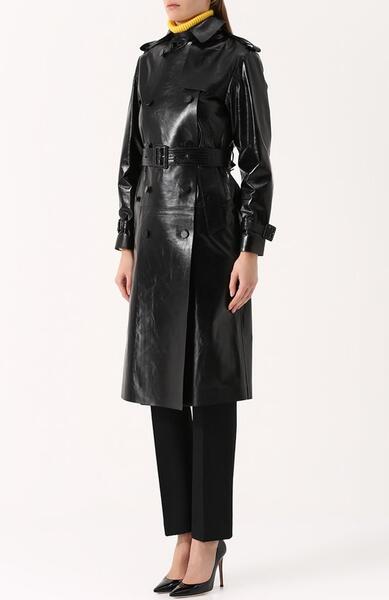 Двубортное кожаное пальто с поясом Valentino 2398718