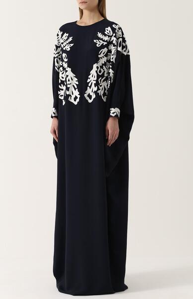 Шелковое платье-макси с контрастной кружевной отделкой Oscar de la Renta 2027227