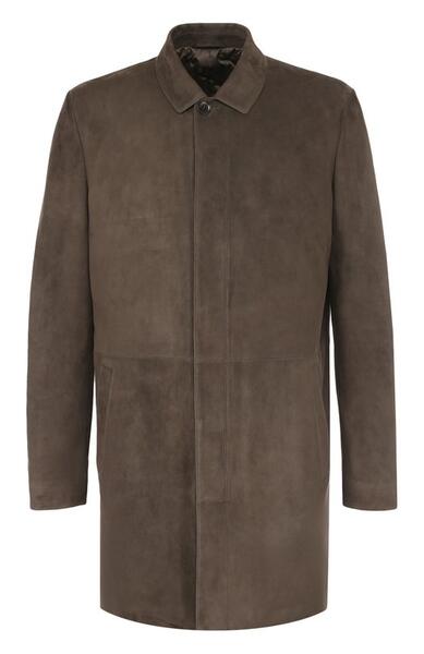 Однобортное замшевое пальто с отложным воротником Loro Piana 2431600