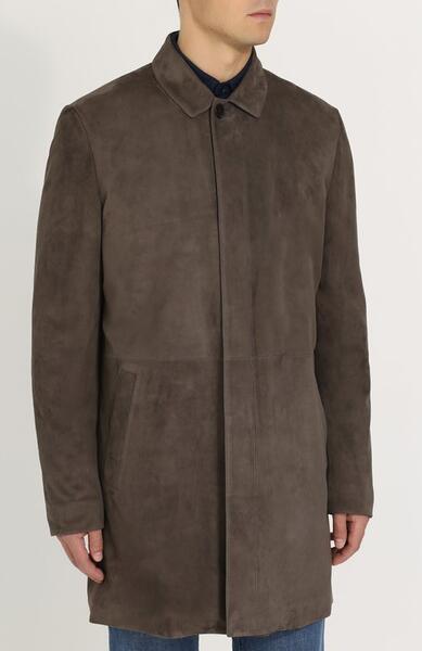 Однобортное замшевое пальто с отложным воротником Loro Piana 2431600