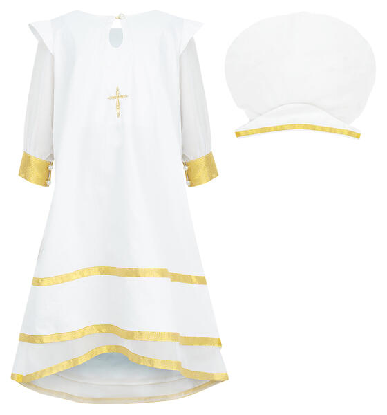 Комплект платье/чепчик крестильные Ангел Мой, цвет: белый/золотой 9621636