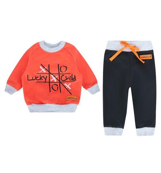 Комплект джемпер/брюки Lucky Child Крестики-нолики, цвет: оранжевый 