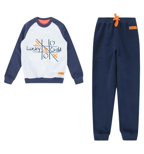 Комплект джемпер/брюки Lucky Child Крестики-нолики, цвет: синий 