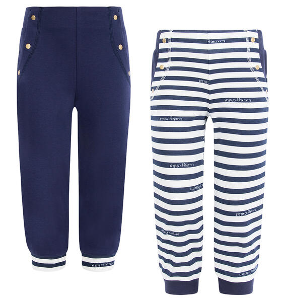 Комплект брюки 2 шт Lucky Child Лазурный берег, цвет: синий/белый 5775661