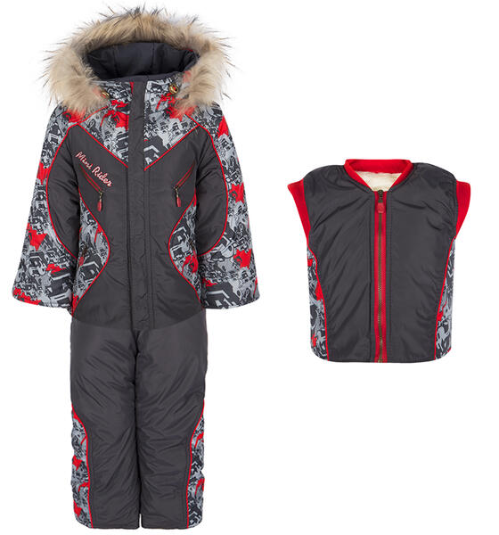 Комплект куртка/жилет/полукомбинезон Alex Junis Спорт, цвет: серый/красный 