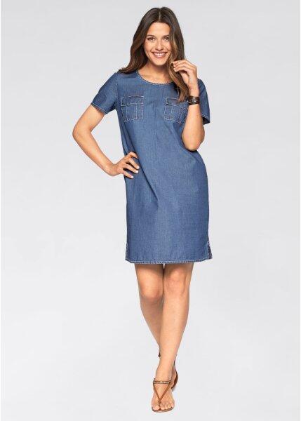 Джинсовое платье с коротким рукавом (голубой выбеленный) bonprix 96985381