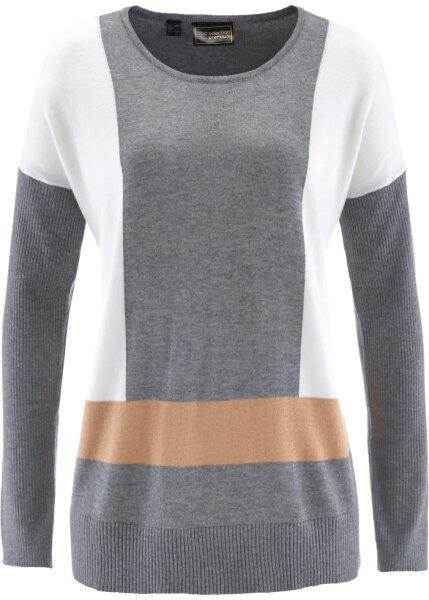 Пуловер с кашемиром (серый меланж/цвет белой шерсти) bonprix 96872381