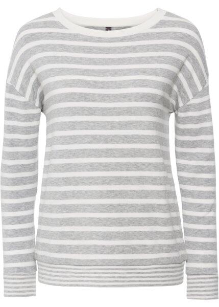 Пуловер вязаный (светло-серый меланж/кремовый в полоску) bonprix 95520695