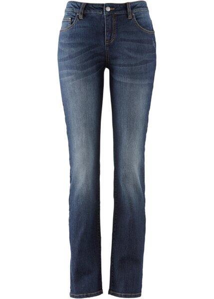 Прямые джинсы-стретч, низкий рост K (темно-синий «потертый») bonprix 90945181