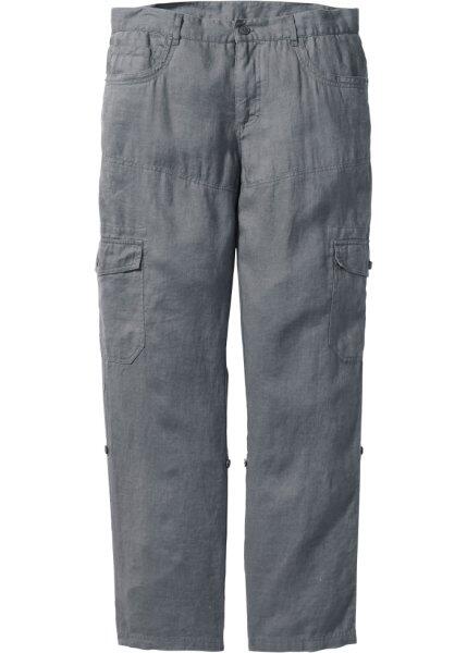 Льяные брюки-карго Regular Fit с хлястиками, cредний рост (N) (серый) bonprix 91171495