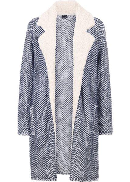 Вязаное пальто с флисовым воротником (темно-синий с узором) bonprix 95781595