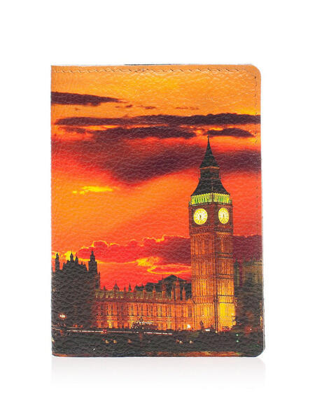 Обложка на паспорт с кожаной вставкой "Лондон, закат" Eshemoda 4032654