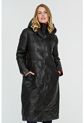 Утепленное кожаное пальто с капюшоном La Reine Blanche 312368