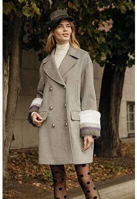 Полушерстяное пальто с отделкой мехом кролика La Reine Blanche 307227