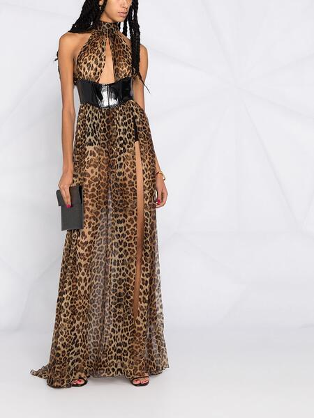 платье с вырезом халтер и леопардовым принтом PHILIPP PLEIN 1552984276