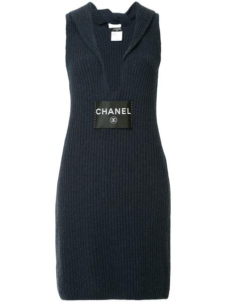 ребристое платье с V-образной горловиной Chanel Pre-Owned 134340915156