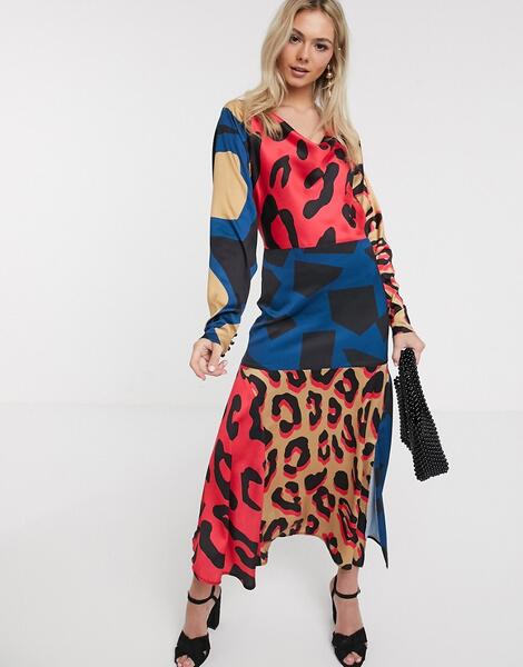 Атласное платье-комбинация с абстрактным анималистичным принтом -Многоцветный Liquorish 8970736