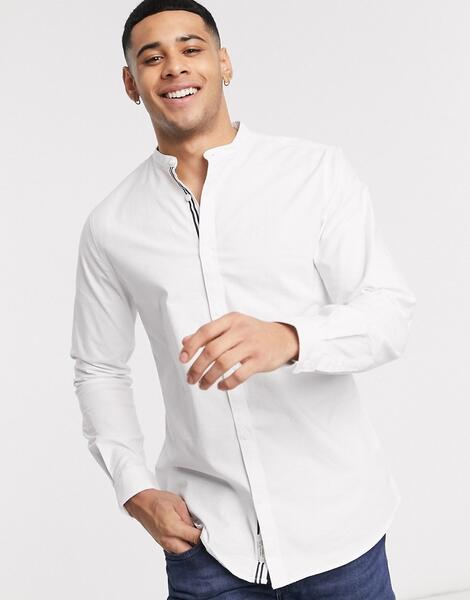 Белая узкая оксфордская рубашка с воротником на пуговице -Темно-синий River Island 9816537