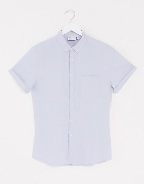 Голубая приталенная оксфордская рубашка -Голубой ASOS DESIGN 9630138
