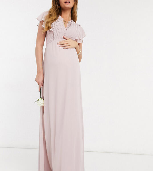 Розовое платье макси с кружевом и рукавами-оборками TFNC Maternity-Розовый цвет TFNC Maternity 9983748