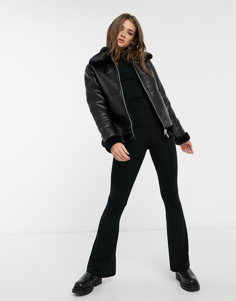 Черная двусторонняя куртка авиатор из искусственного меха с имитацией кожи -Черный New Look 10522725