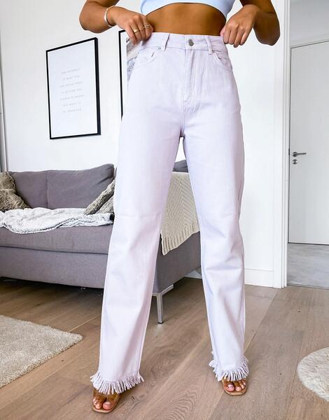 Лавандовые прямые джинсы с завышенной талией -Фиолетовый NA-KD 10150780