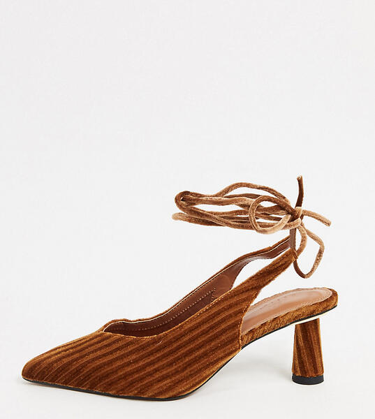 Светло-коричневые туфли на среднем каблуке с завязкой Wide Fit-Коричневый цвет ASOS DESIGN 10116603