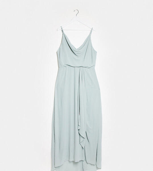 Шалфейно-зеленое платье макси bridesmaid-Зеленый цвет TFNC Plus 9359602
