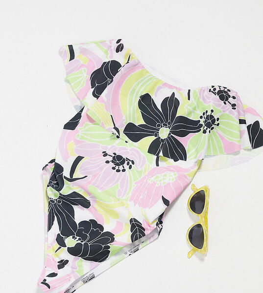 Слитный купальник с оборками и цветочным принтом в стиле 70-х ASOS DESIGN Maternity-Мульти Asos Maternity 9959018