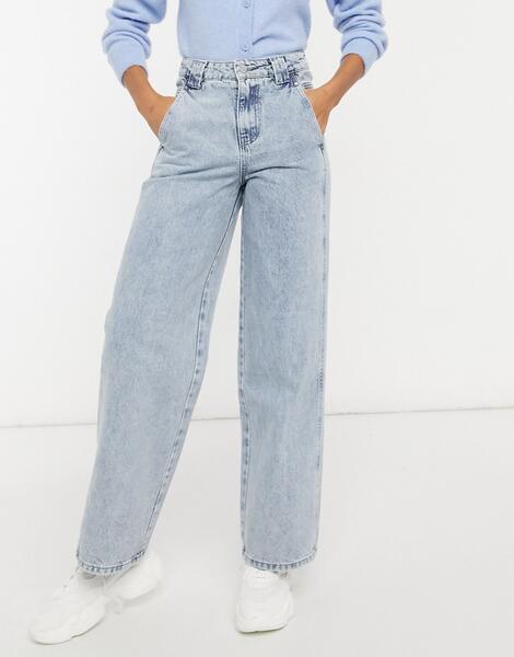Потертые джинсы в винтажном стиле с завышенной талией и вставками -Голубой Lost Ink 10774838