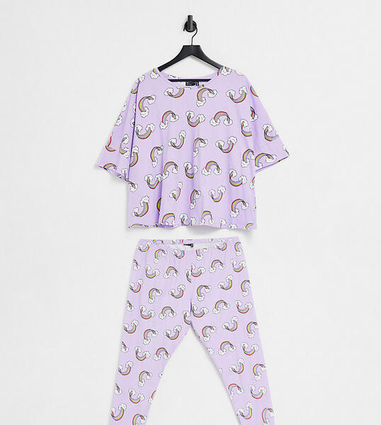 Сиреневый пижамный комплект из футболки и леггинсов с принтом радуги ASOS DESIGN Curve-Фиолетовый цвет Asos Curve 11245468