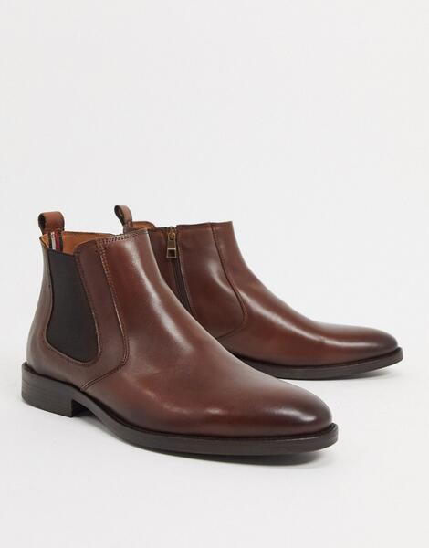 Коричневые кожаные ботинки челси с маленьким логотипом -Коричневый Tommy Hilfiger 10504643