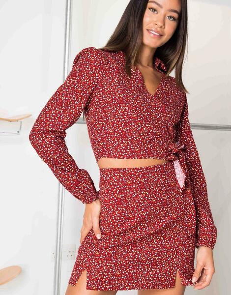 Мини-юбка с винтажным цветочным принтом -Красный Daisy Street 11096105