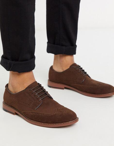 Коричневые туфли-броги из искусственной замши -Коричневый цвет ASOS DESIGN 9401530