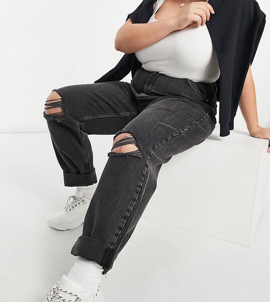 Черные выбеленные свободные джинсы в винтажном стиле с разрезами с завышенной талией ASOS DESIGN Curve-Черный цвет Asos Curve 11241095