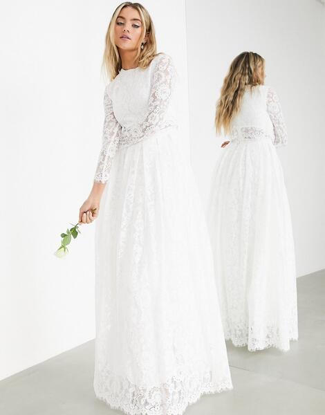 Кружевное свадебное платье с кроп-топом -Белый ASOS Edition 8495508