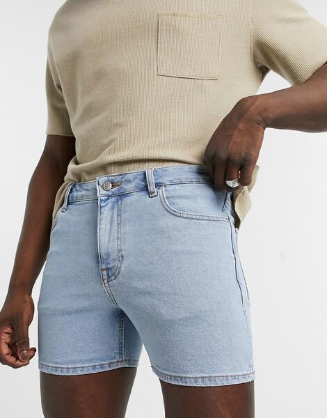 Голубые короткие джинсовые шорты зауженного кроя -Голубой ASOS DESIGN 10770008