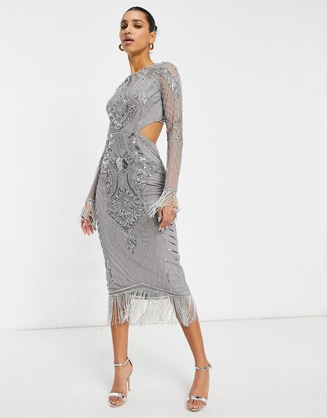 Серебристое платье мидакси с вырезом на спине -Серебристый Starlet 11089991