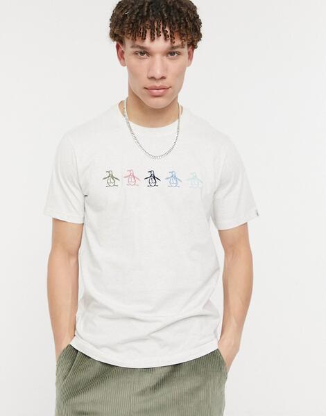 Светло-серая меланжевая футболка с разноцветным логотипом на груди -Серый Original Penguin 11530583