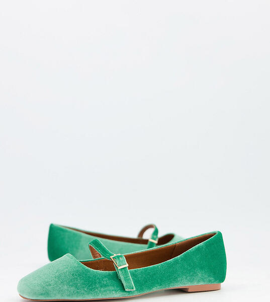 Зеленые бархатные балетки в стиле Мэри Джейн для широкой стопы Lolly-Зеленый цвет ASOS DESIGN 10806375