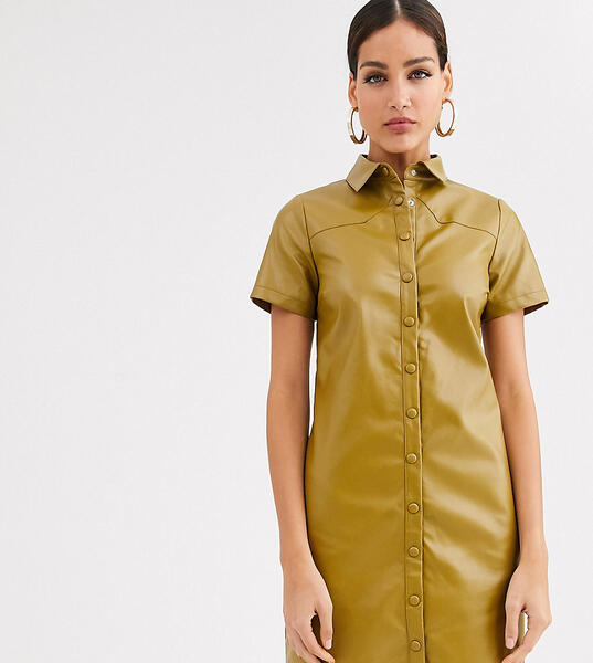 Платье-рубашка из искусственной кожи -Зеленый Glamorous Tall 9085919