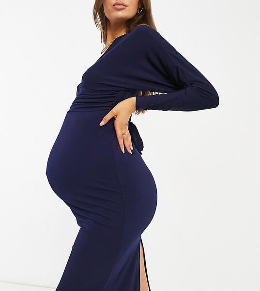 Темно-синее облегающее платье с длинными рукавами Maternity-Темно-синий Queen Bee 11472261